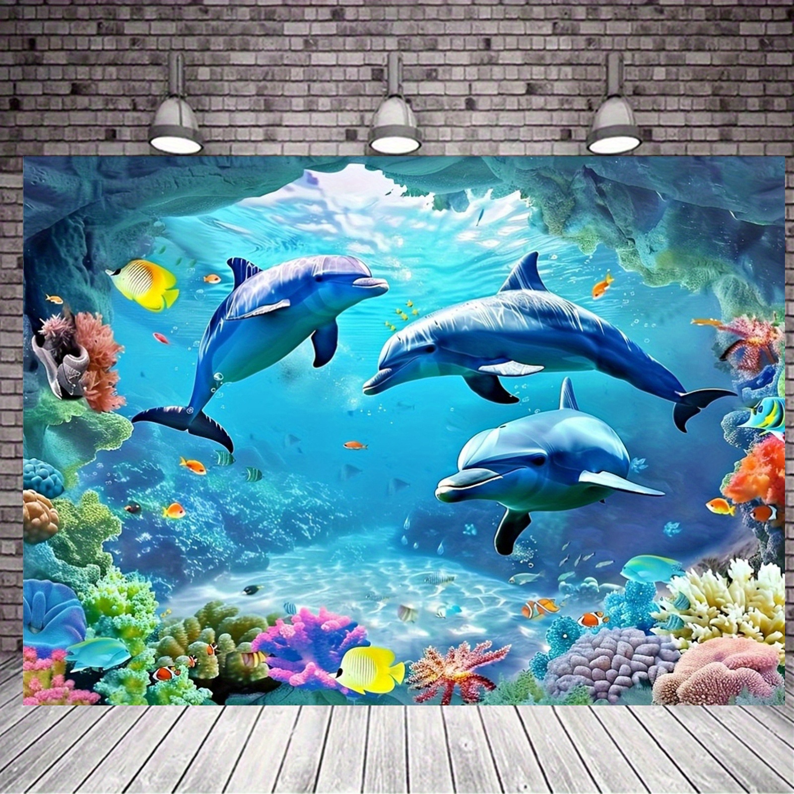 

Dolphin Underwater - Large Polyester Wallpaper For Living Room, Bedroom & Party Decor | Photo Backdrop Banner 39x59" Or 70.8x90.5