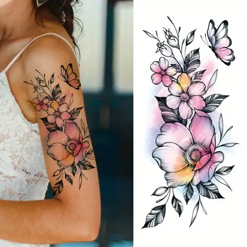 ARYU 8 Adesivi Per Tatuaggi A Colori Con Farfalla, Fiore Di Pruno, Drago E Fenice - Foto 5