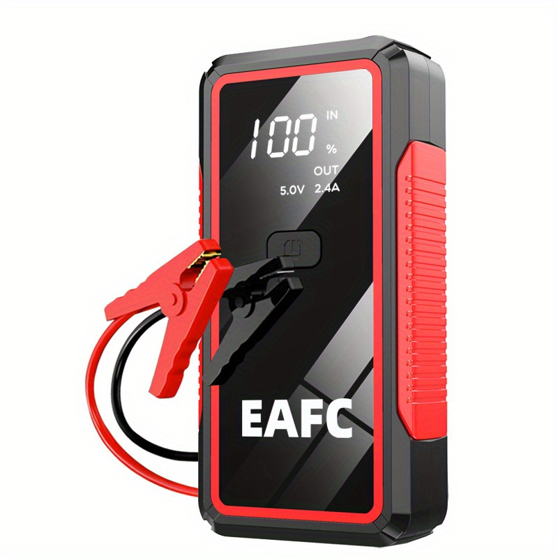 Eafc Portable Car Jump Starter With Led Flashlight, Lcd Display, And Usb-c Charging 12v Emergency Battery Booster For Quick , Includes Jumper Cables And User Manual, Pack For 6.0l Gasoline/ 4.0l Diese