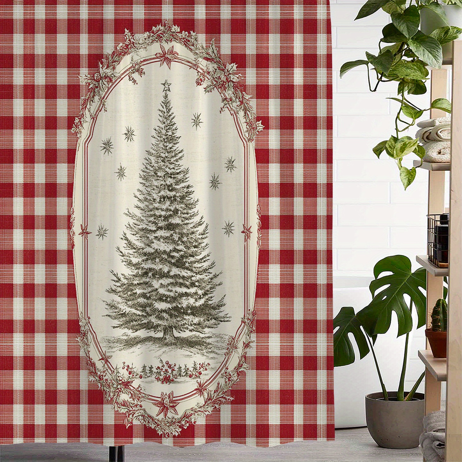 

Open A Christmas Shower Curtain With A Christmas Tree And Snowflakes, Waterproof And Printed, Includes 12 Hooks Curtain For Windows, Best For Christmas