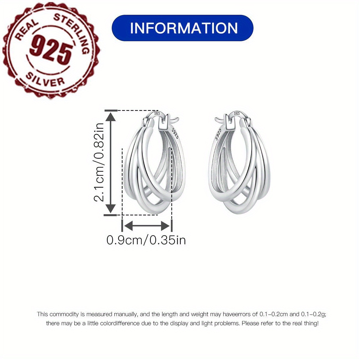 925 sterling silver triple hoop earrings for women elegant   fashion jewelry for daily vacation wear no plating pure silver ear needle versatile for   details 3