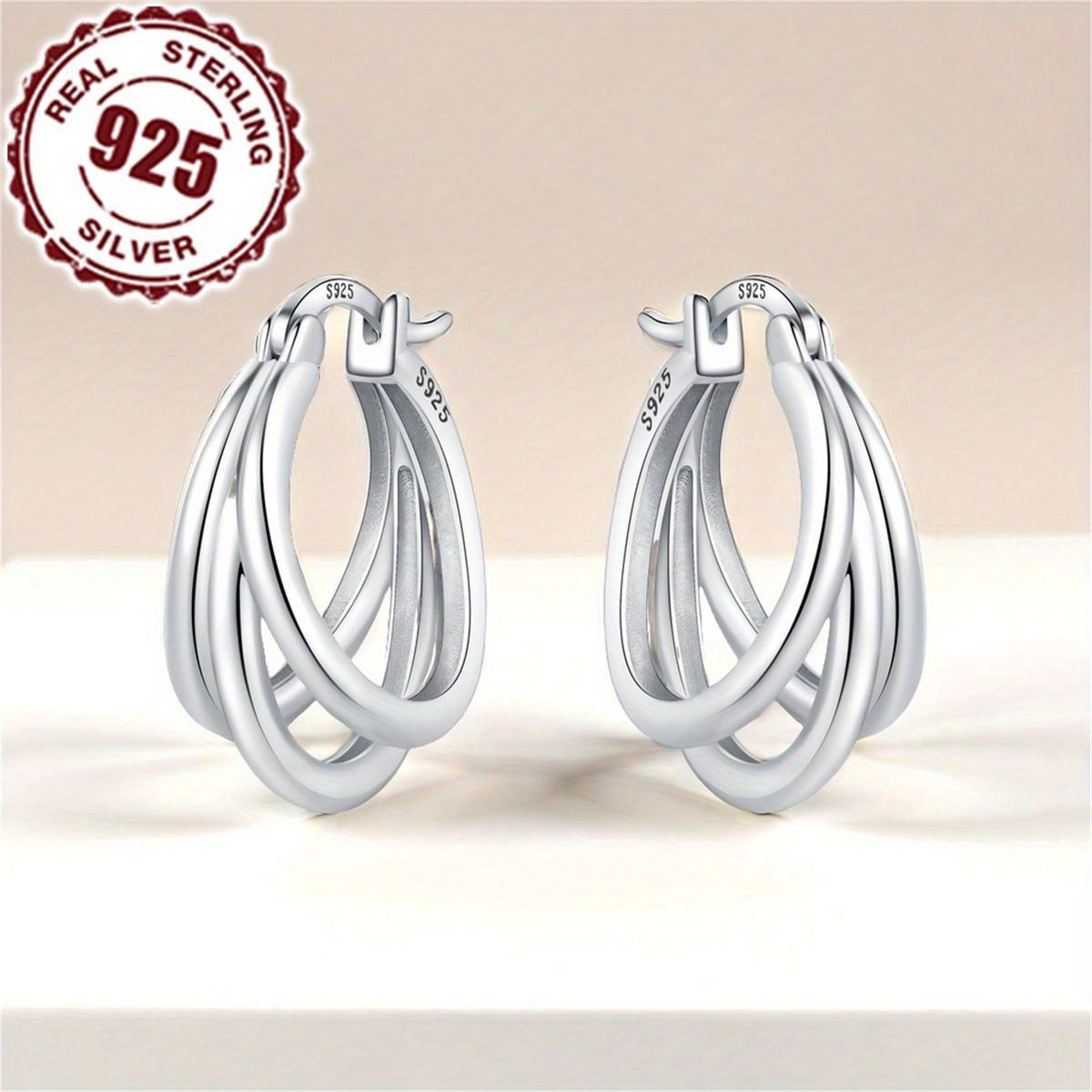 925 sterling silver triple hoop earrings for women elegant   fashion jewelry for daily vacation wear no plating pure silver ear needle versatile for   details 4