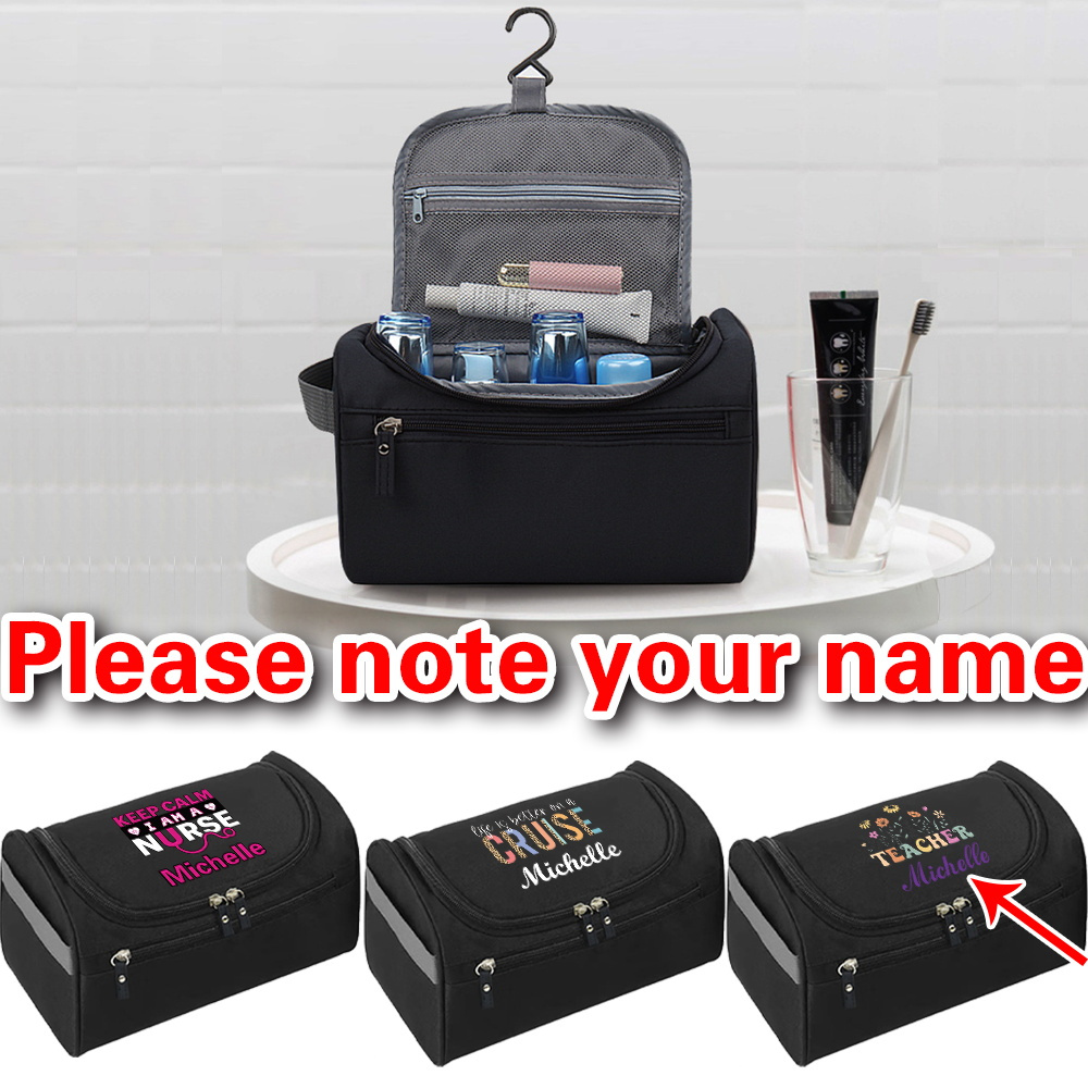 

Custom Name Travel Necessar Makeup Bag, Men Business Toiletry Bag, Personalized Nurse Printing Cosmetic Bags, Portable Make Up Case Waterproof Bathroom Hanging Wash Pouch