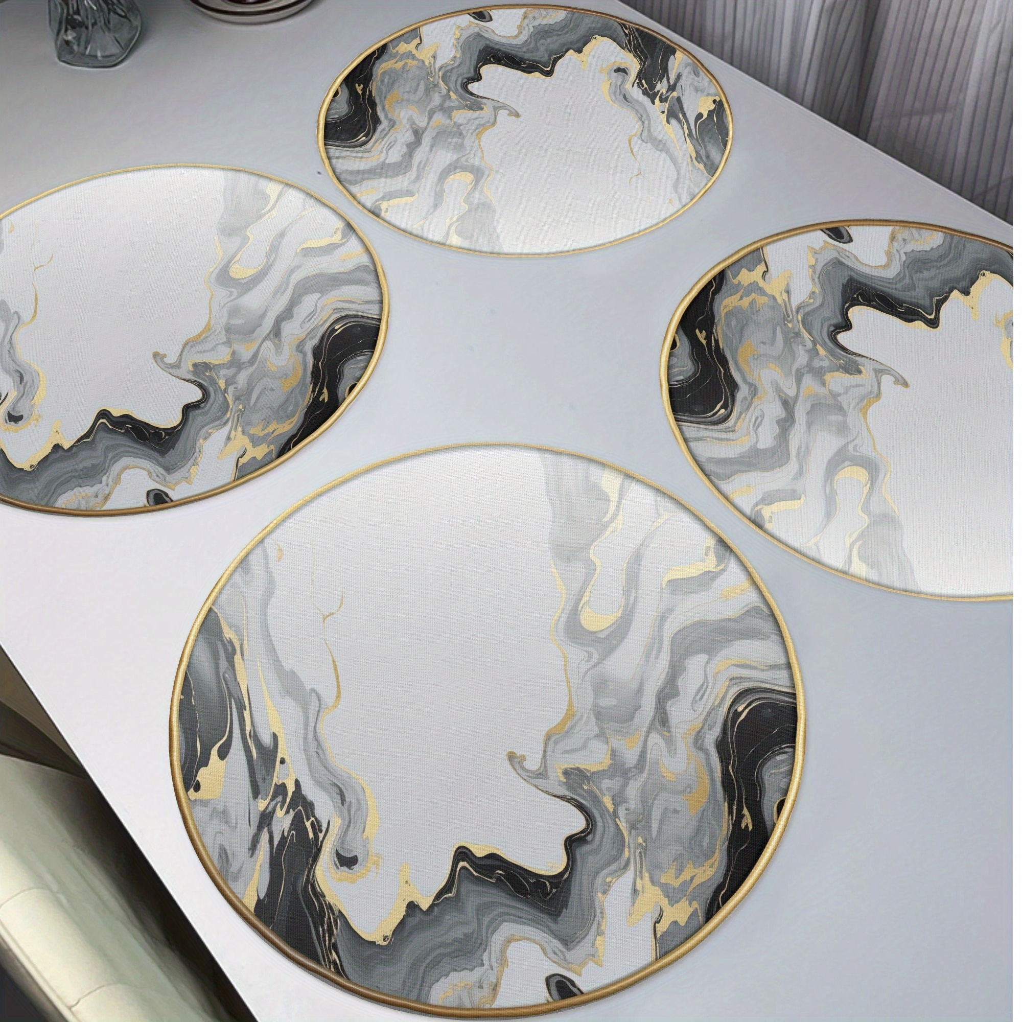 

4pcs Round Grey Marble Pattern Placemats, Non-woven Polyester, Hand Washable, For Dining Table, Home And Restaurant Decor