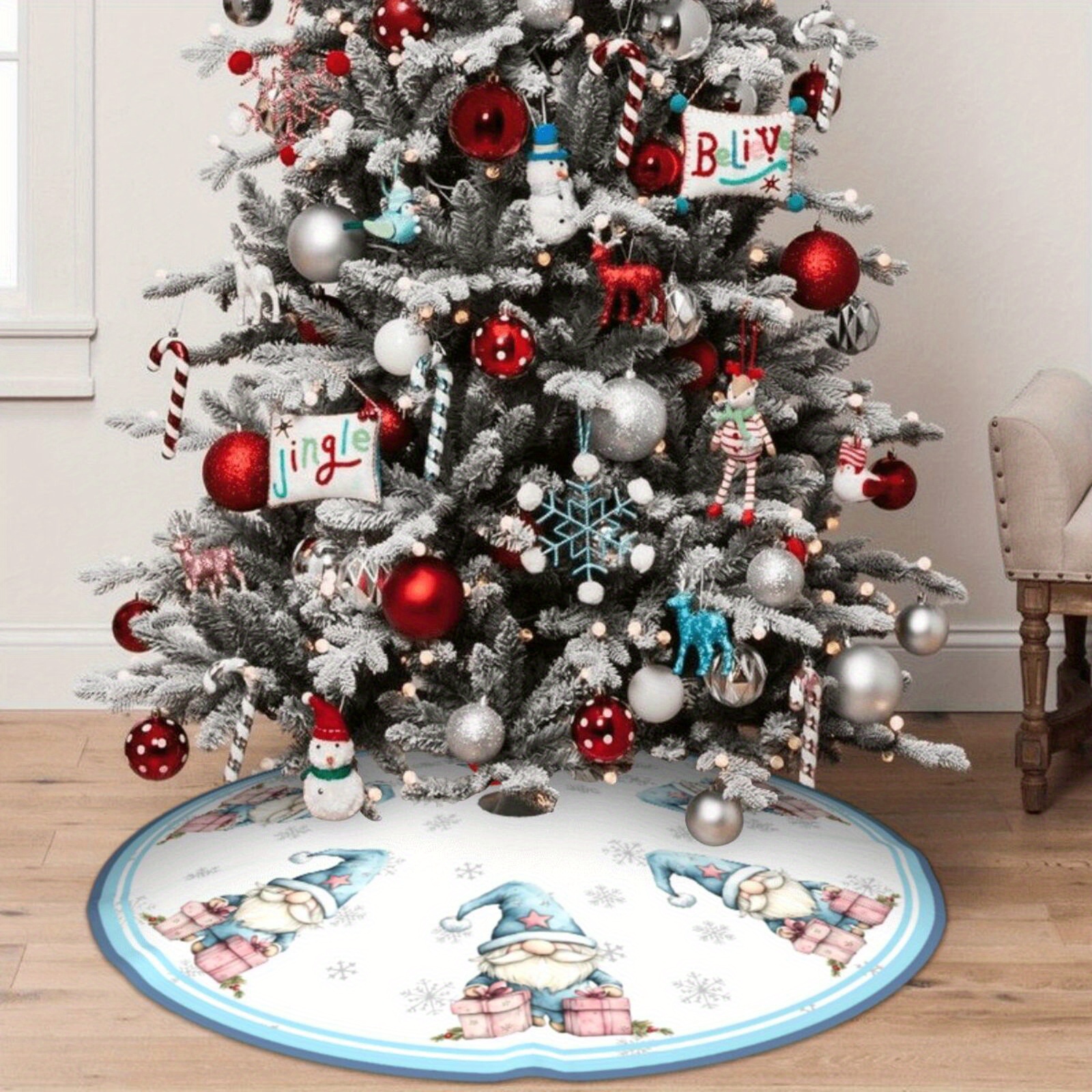 

Christmas Tree Skirt, 1pc Polyester Holiday Decor With And Gift Design, Accent For Indoor Outdoor Christmas Party Decoration