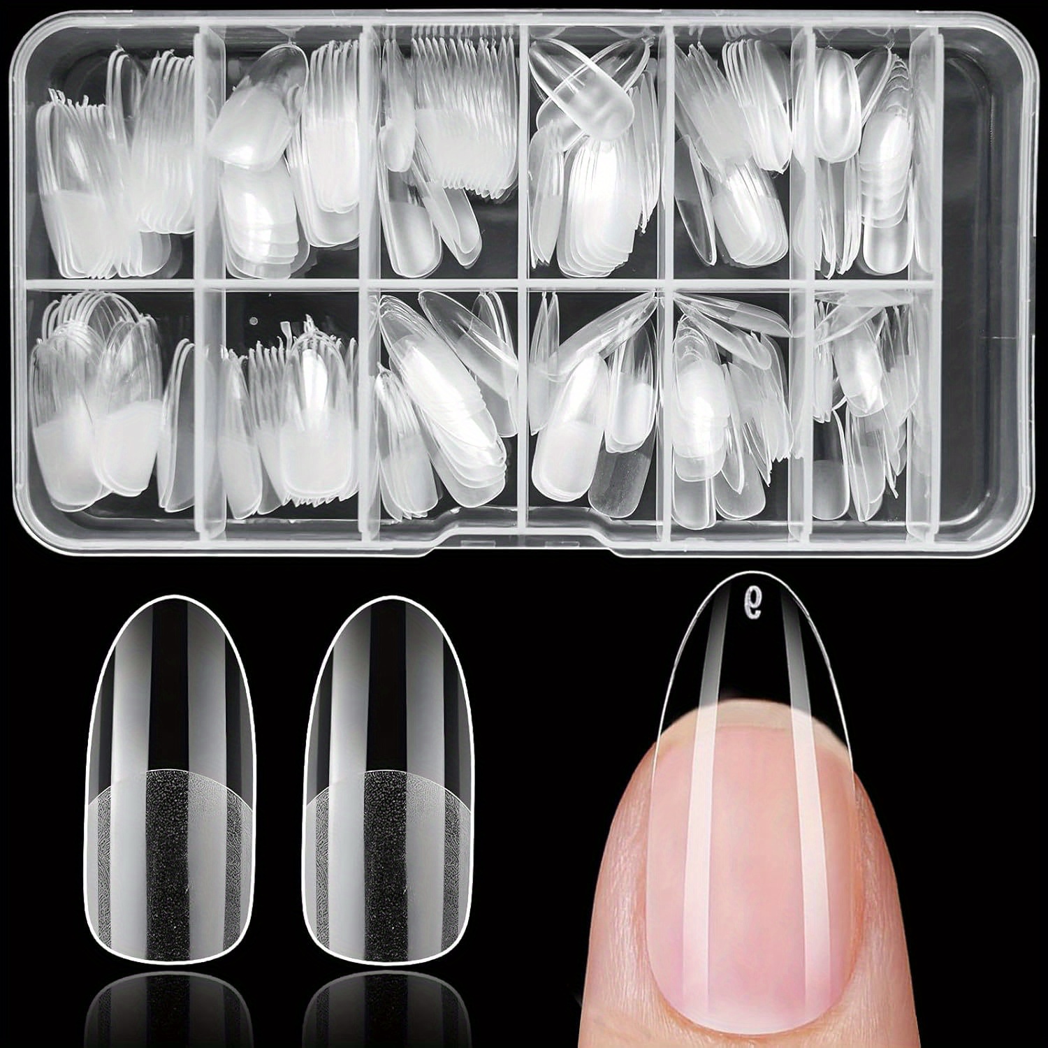 

120pcs Medium Oval Gel X Nail Tips Set - Clear Acrylic Press-on Fake Nails, Full Coverage In 12 Sizes For Diy Manicure & Extensions