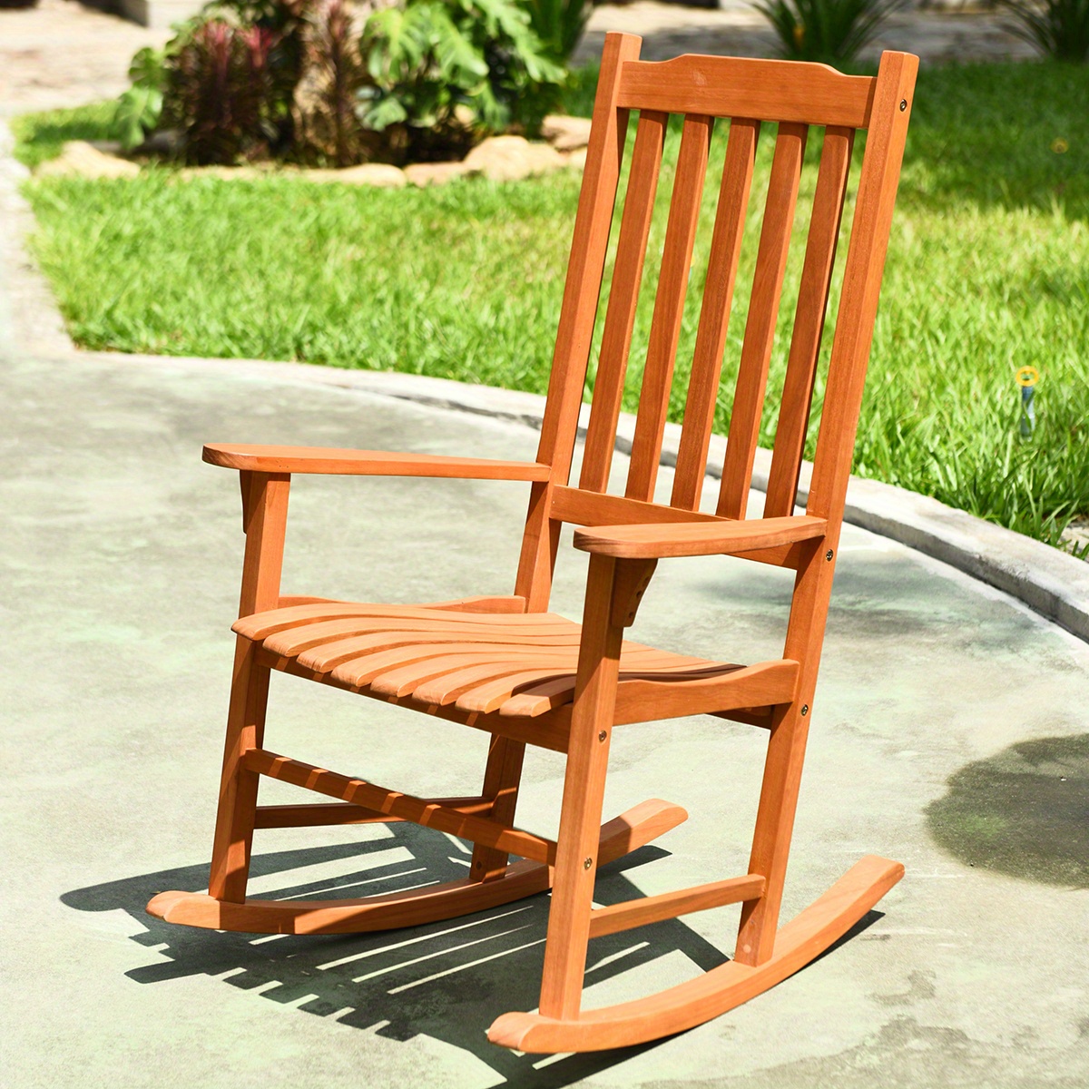 1/2PCS Eucalyptus Rocking Chair, Indoor Outdoor Wooden Rocker Lounge  Chair for Garden Porch Room, Rustic High Back Armchair w