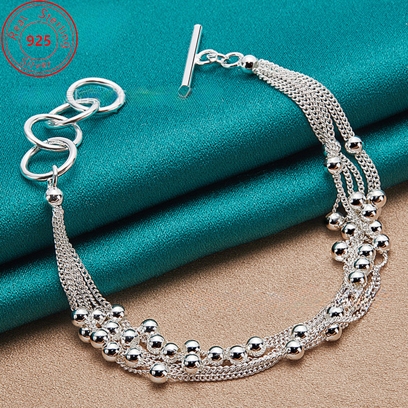 

S925 Sterling Silver - Round Beads - 6 Chain Bracelet - Stylish And Elegant Style - Suitable For Wear With Parties - The Perfect Feminine Charm Jewelry Gift