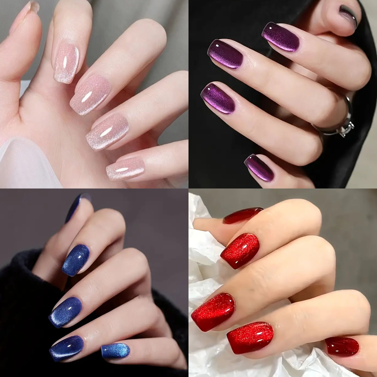TEMU Reflective Eye Press On Nails, Glossy Short Square Nails Eye Fake Nails Fully Cover False Nails With Adhesive Tabs Nail File Reusable Fake Nail For Women And