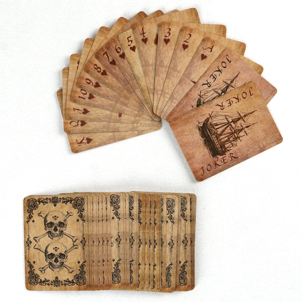 

1pc Tlenpo Vintage Pirate Ship Playing Cards, 54-card Deck, Gram Cards, Skeleton Motif, For Party Games And Board Games,