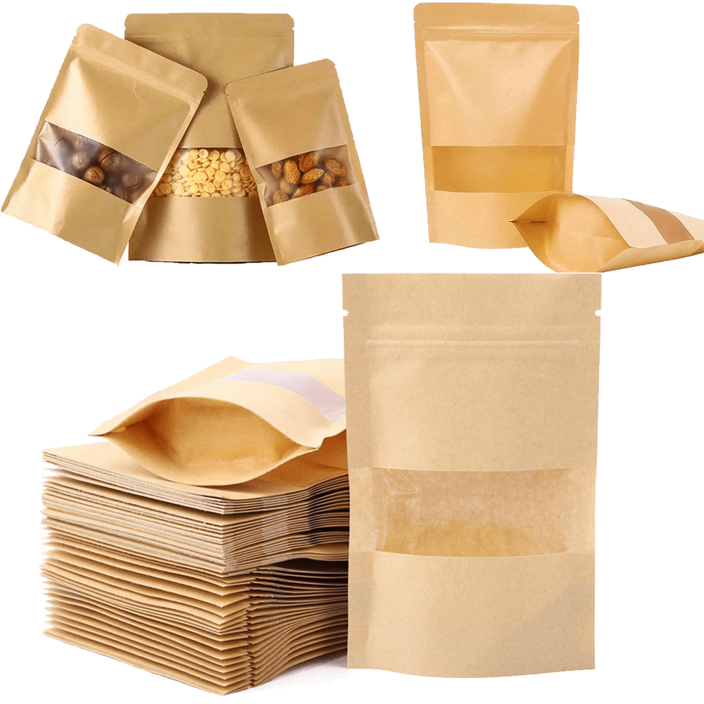 

50pcs Paper Food Storage Bags With Zipper Closure And Matte Window, Tear Pouches For Coffee, Tea, Herbs, Candy, Bath , Dried Fruit - Ideal For Christmas Packaging