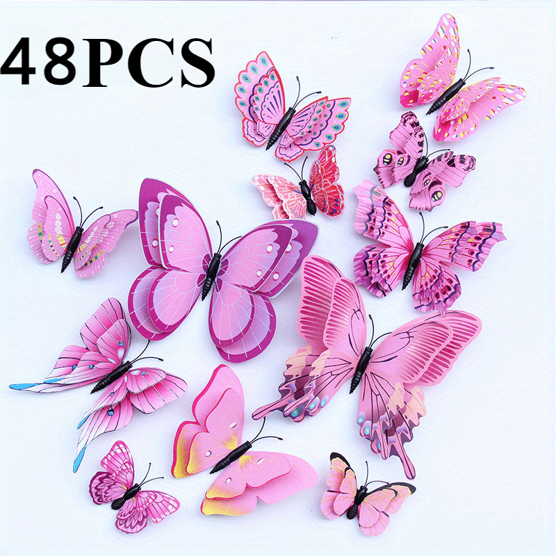 TEMU 48pcs Décorations Murales Papillons 3D, 12 Styles d'Autocollants Muraux Papillons Amovibles pour Décoration de Chambre Bureau