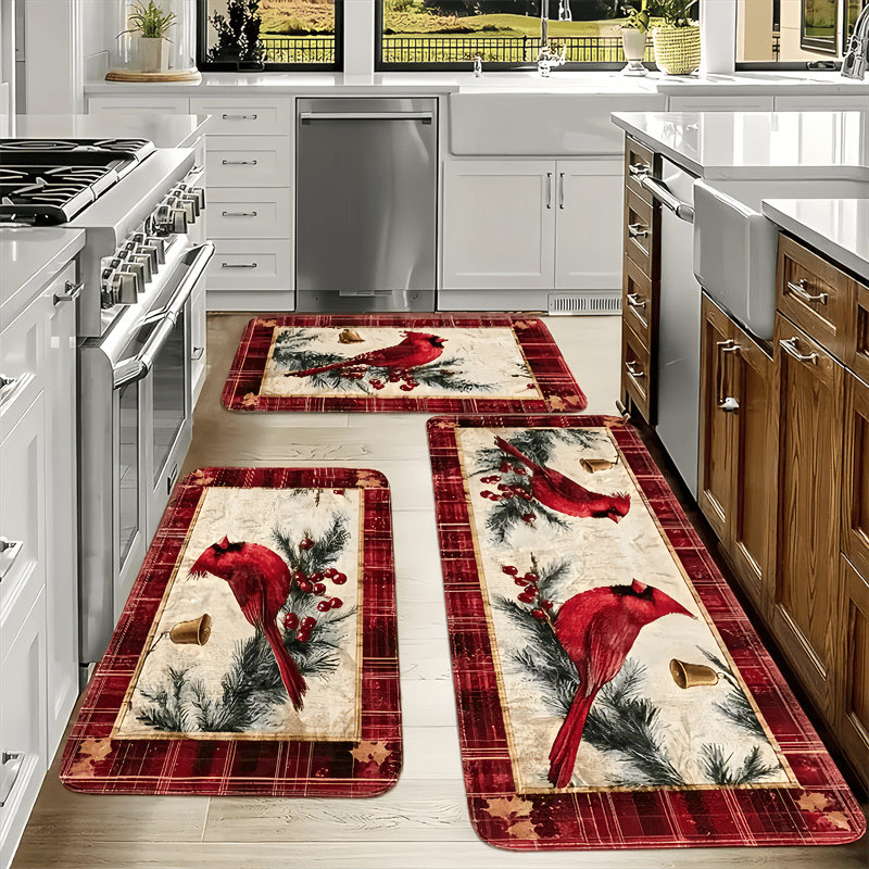 TEMU Set Of 2 Or 3pcs Featuring A Christmas Red , Suitable For Kitchen, Hallway, Bathroom, Laundry Room, And Home Decoration, In Of Rectangular Area