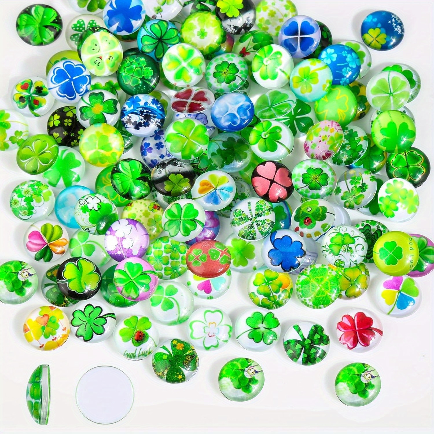 

120 Pieces 12 Mm Clover Glass Stones, Flatback Glass Cabochons, Small For Diy Crafts, Earrings, Pendants, Home Decoration