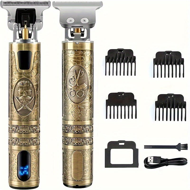 

1pc Clipper With Lcd Display Vintage Oil Head Carving Hair Clipper, Hair Cutting Machine - Precision Trimming