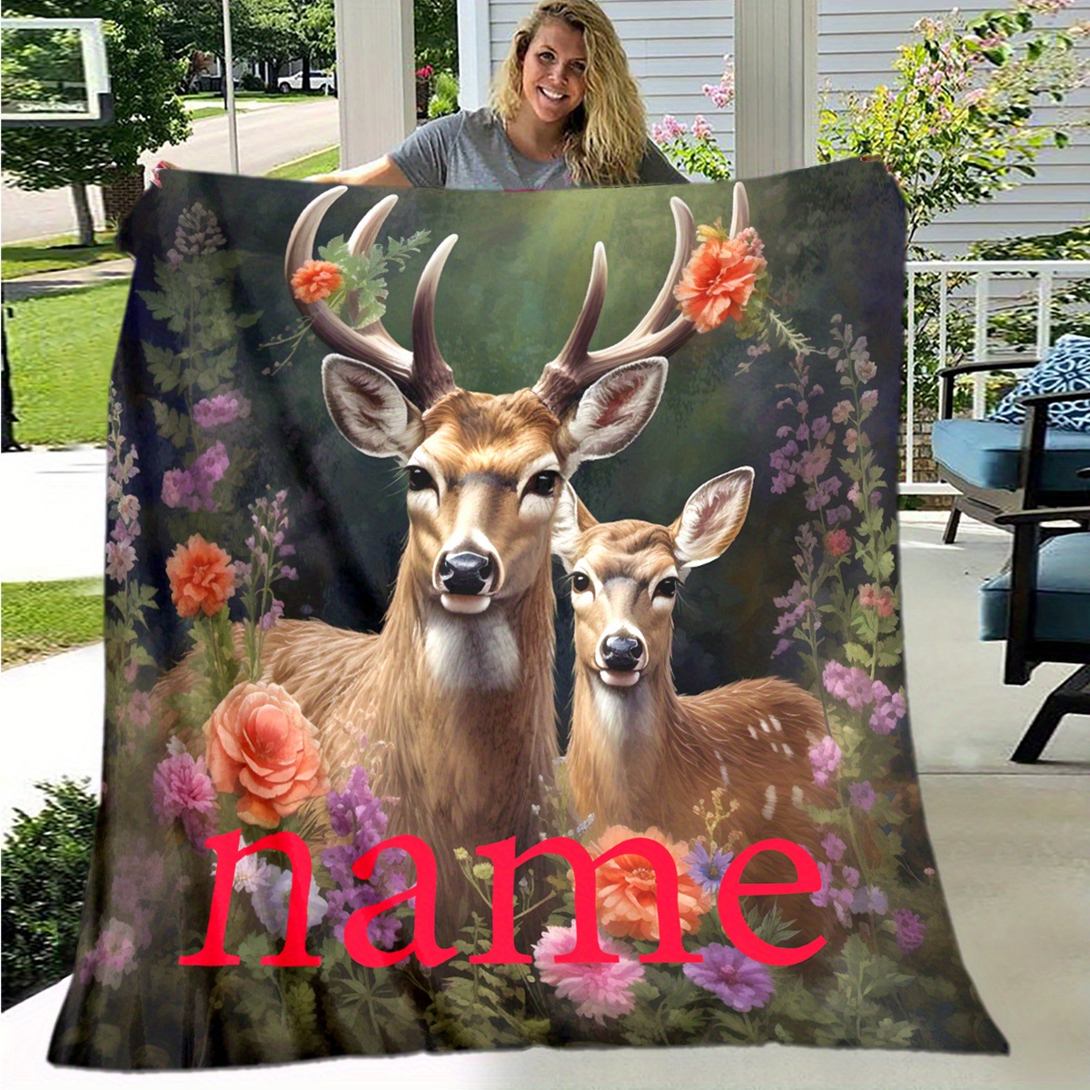 

Personalized Deer Couple Flannel Throw Blanket - Soft, Warm & Stain-resistant For All - Napping, Camping & Travel