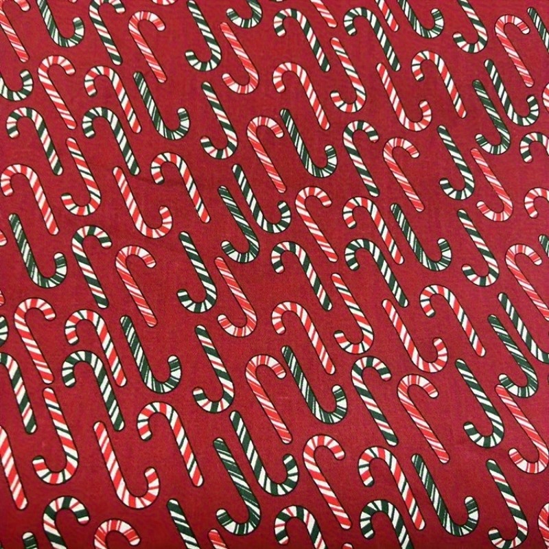 

Cotton Quilting Fabric With Candy Cane Print - 1pc Vintage Material For Sewing, Crafting And Diy Christmas Decorations