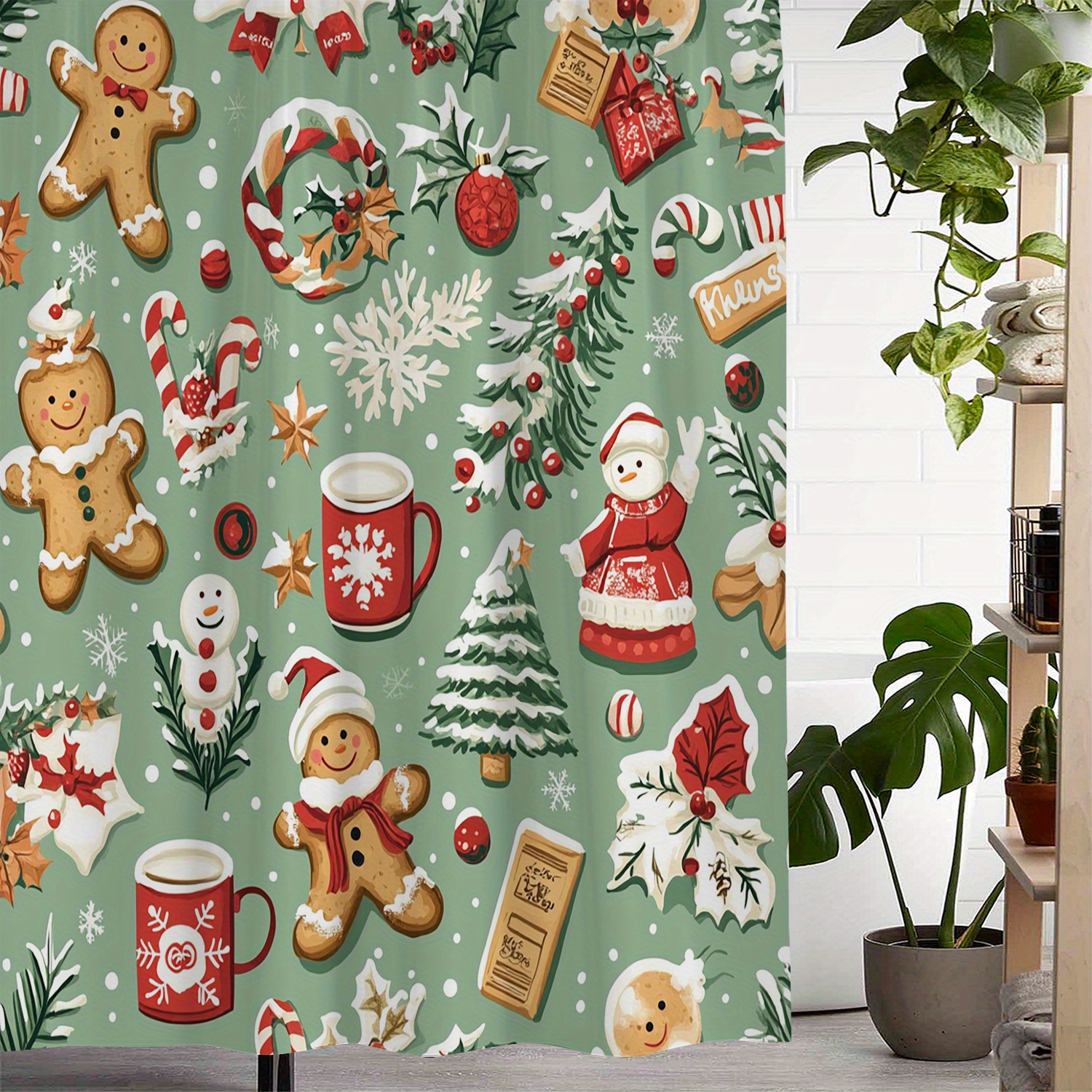 

Gingerbread Christmas Shower Curtain: Waterproof, 72"x72" With 12 Hooks - Windows And Bathrooms