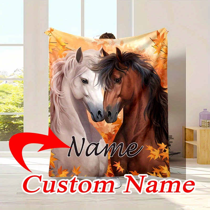 

Personalized Horse-themed Flannel Blanket - Soft, Warm Knit For Napping, Camping & Travel | Custom Name Option | Ideal Christmas Gift For Family & , Christmas Decor, Best For Christmas