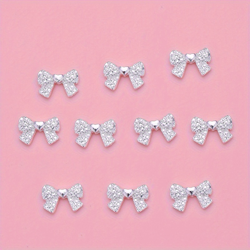 TEMU 10pcs Rhinestone Bow - Alloy, -free Manicure Accessories For