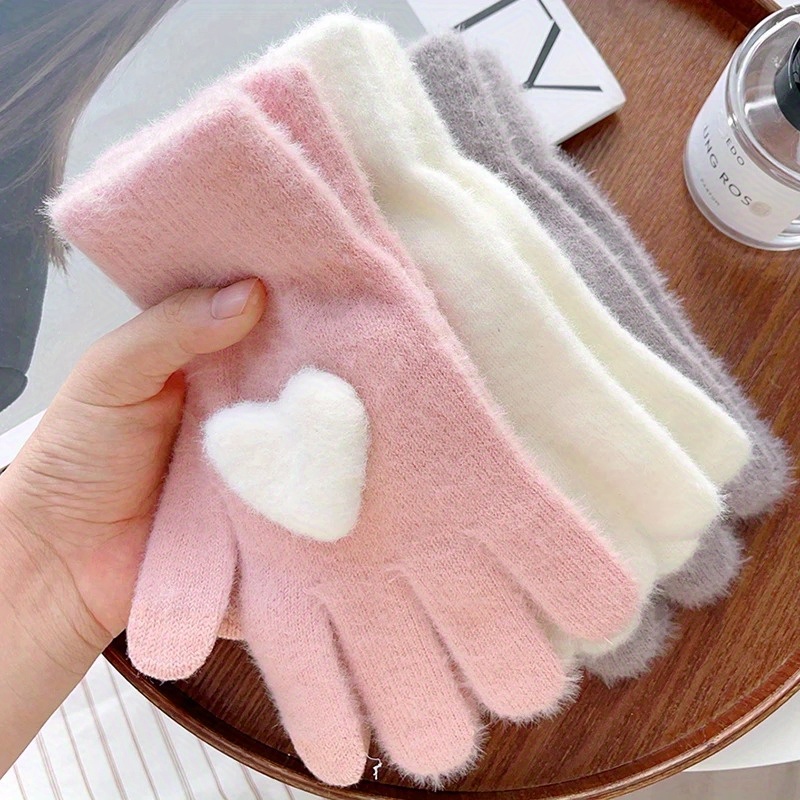 

1pair Love Heart Women Plush Gloves Autumn And Mittens Full Finger Gloves Girls Warm Touchscreen Glove