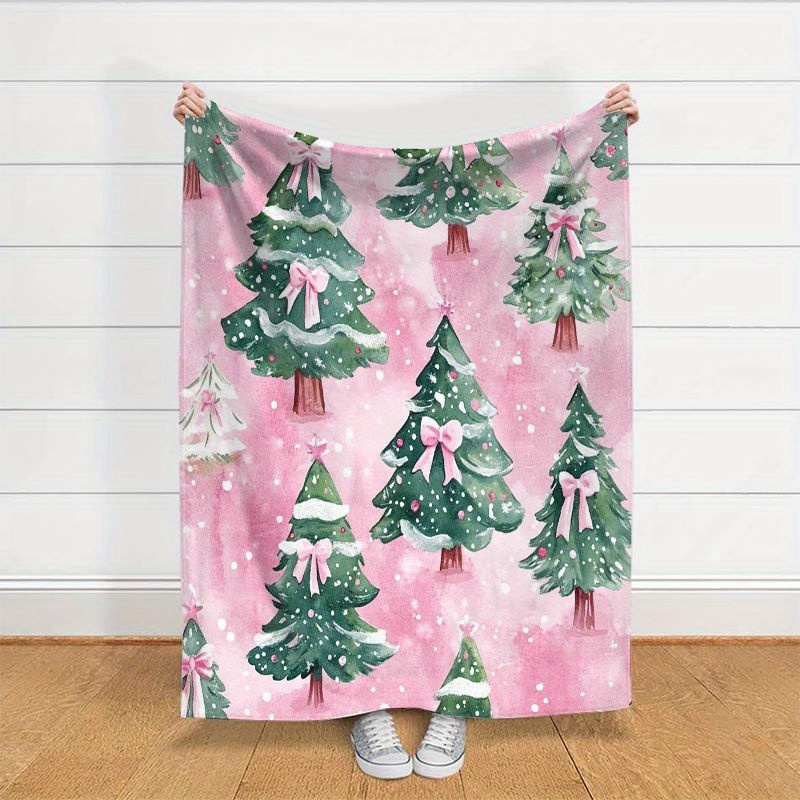 

Christmas Tree Pink Flannel Throw Blanket – Soft, Cozy, Knitted Polyester Throws For Sofa, Bed, Travel – , Lightweight Cover – Multipurpose, Decor Gift – 1pc