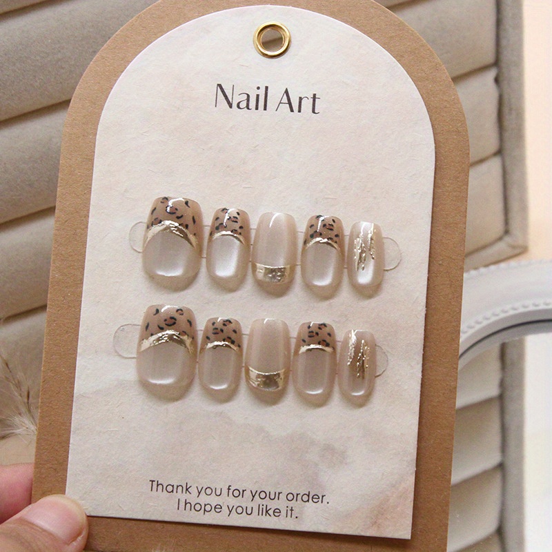 

Handcrafted Leopard Print Removable Nail Art Pieces - , Short, Square Shape,