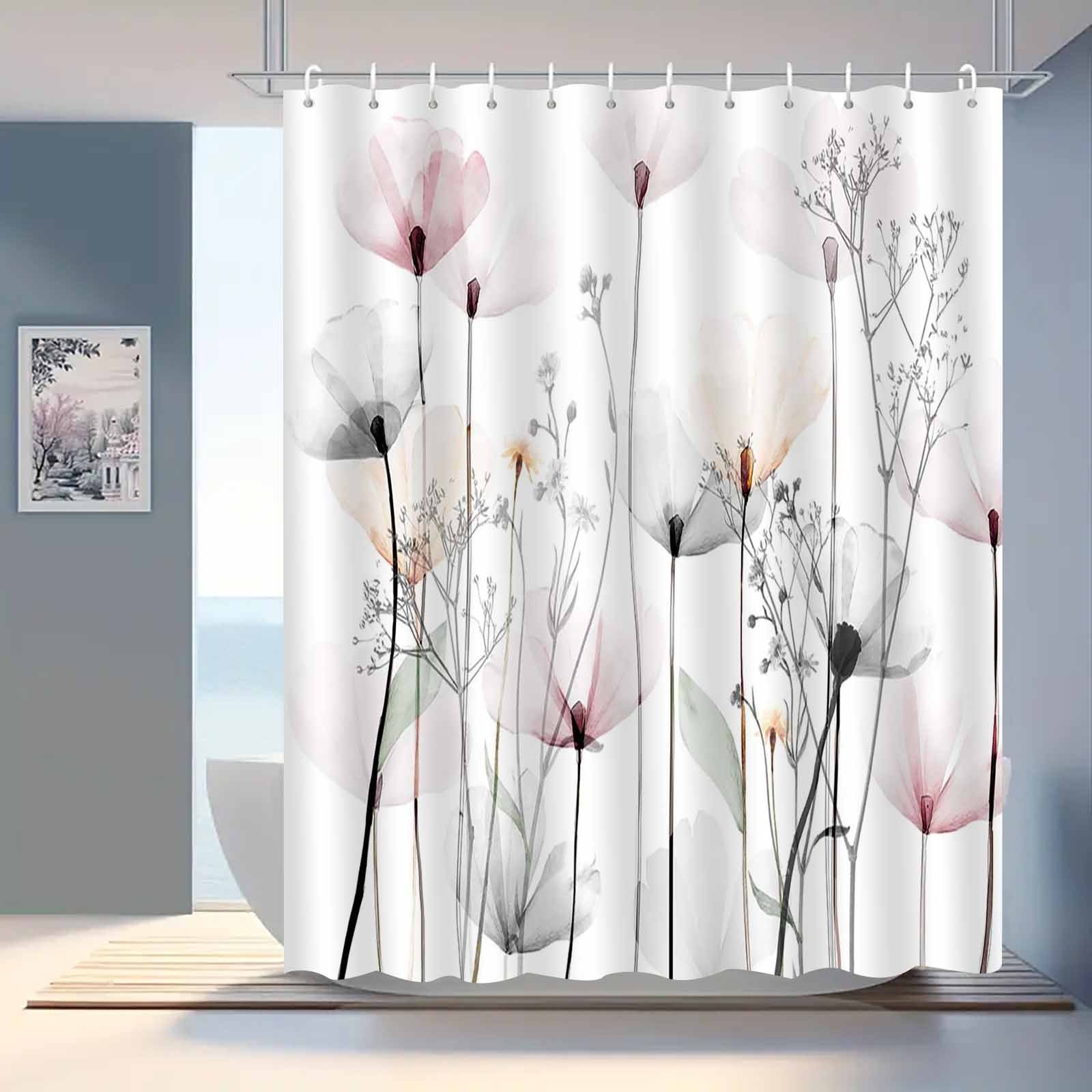 

Elegant Floral Water-resistant Bath , Premium Transparent , Knit Polyester Fabric With Hooks, Machine Washable, Artistic Pattern Bathroom Decor