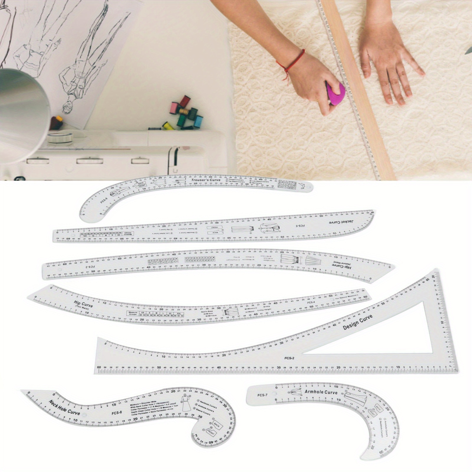 

7pcs Sewing Ruler Set Clear High Scale Fashion Ruler Set For Making Pattern Drafting