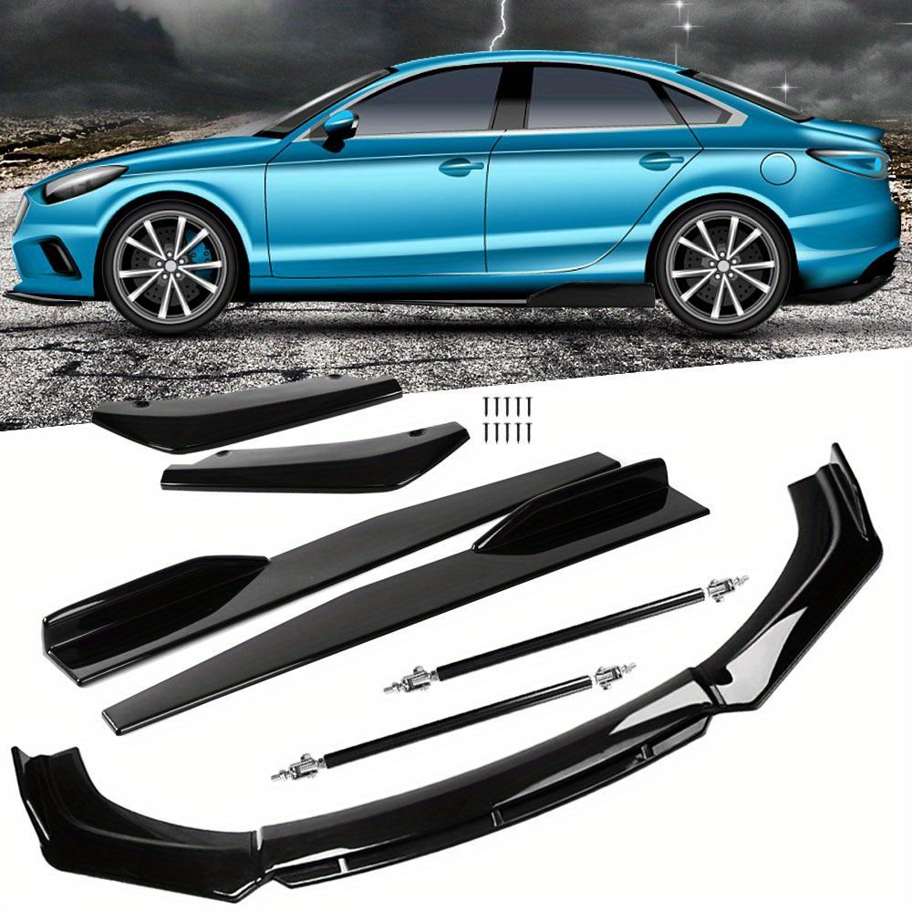 TEMU Universal 63"-70" Front Bumper Lip Splitter Chin Body Kit With 29" Side Skirt Extension Rocker Panel And Rear Bumper Lip Diffuser + Rod Compatible Most Vehicle