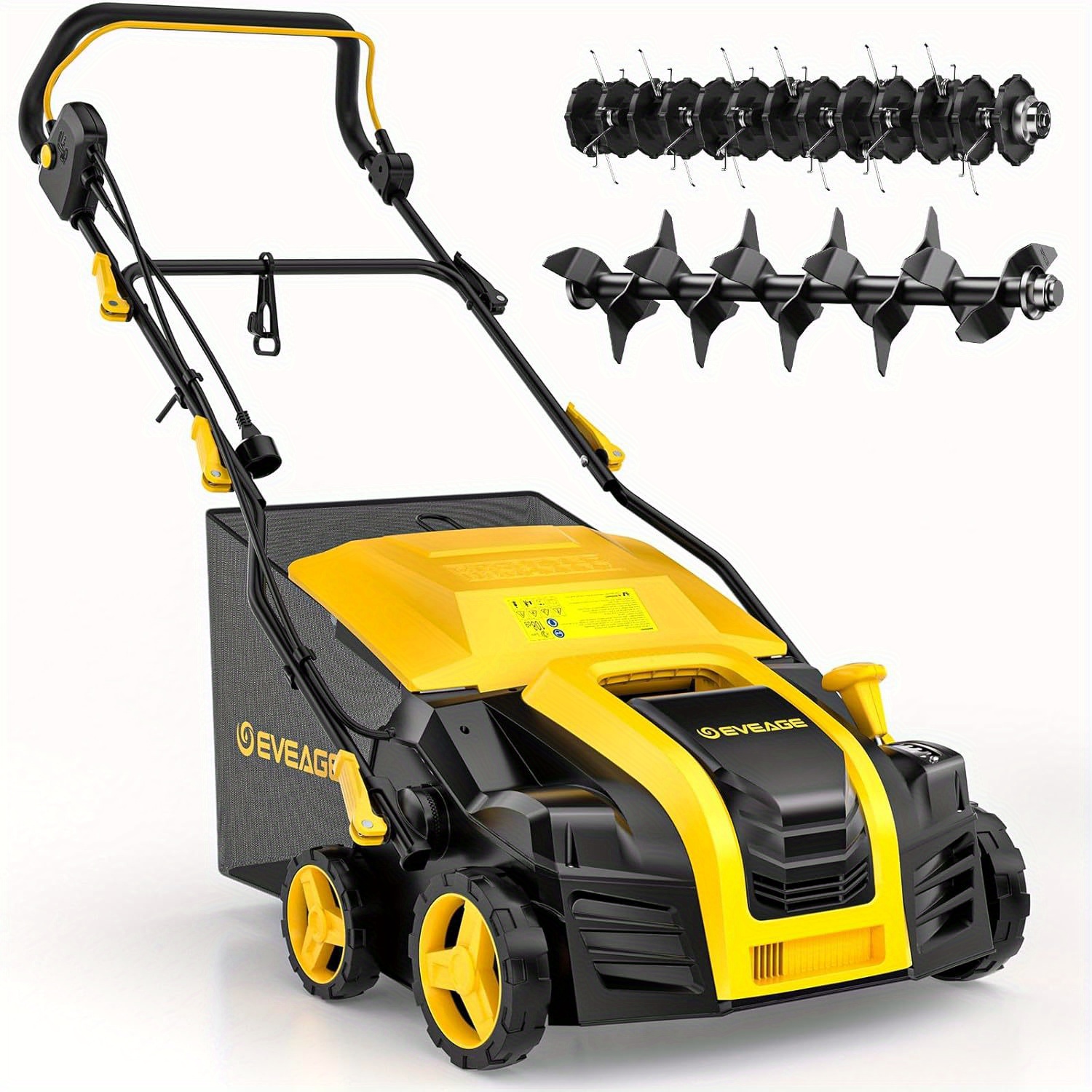 TEMU Eveage 16-inch 15 Amp Electric Dethatcher Scarifier, 5-position Height Adjustment, -gal Removable Thatch Bag, Quick-fold, With Scarifier Blade,