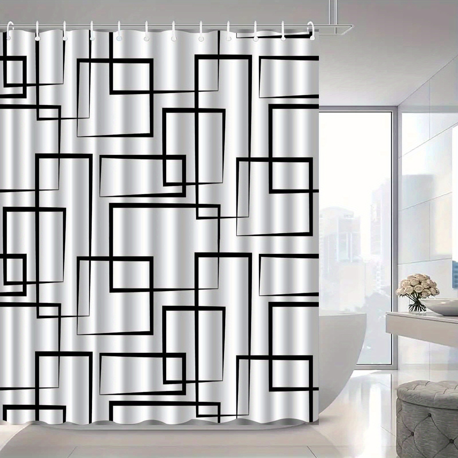 TEMU Rideau de douche 1 pièce, géométrique de boîte à noires et blanches, style moderne, rideau de salle de bain élégant haut de gamme, motif de
