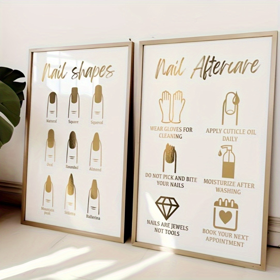 

2pcs Nail Care Educational Posters Nail Shapes Prints For Spa Bedroom Room Bedroom Decor 8*10inches, Room Decor