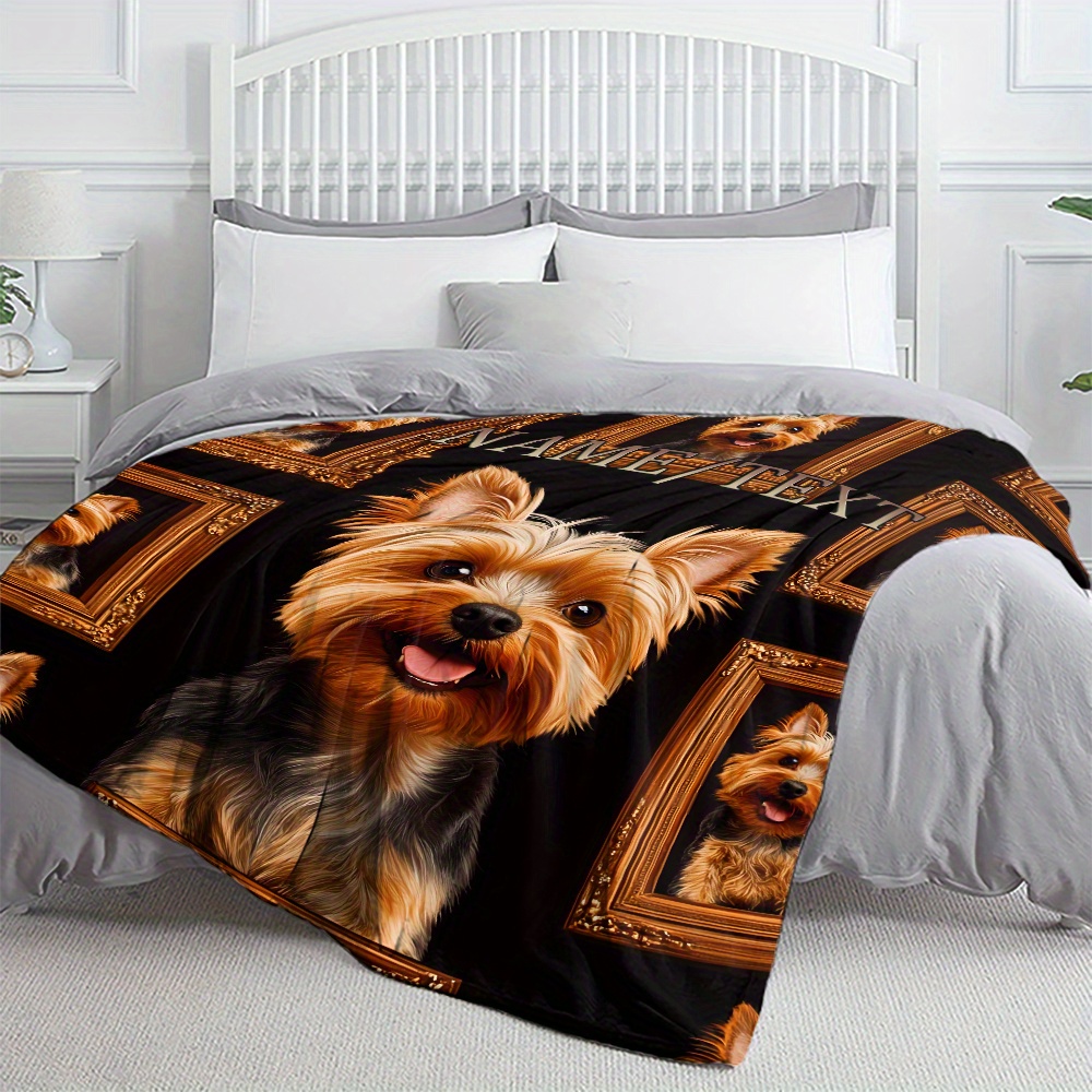 TEMU Custom 1pc Custom Name Cute Puppy Print Blanket - Lightweight Flannel Throw For Sofa, Bed, Travel, Living Room, Office, Couch, Chair, And Bed -