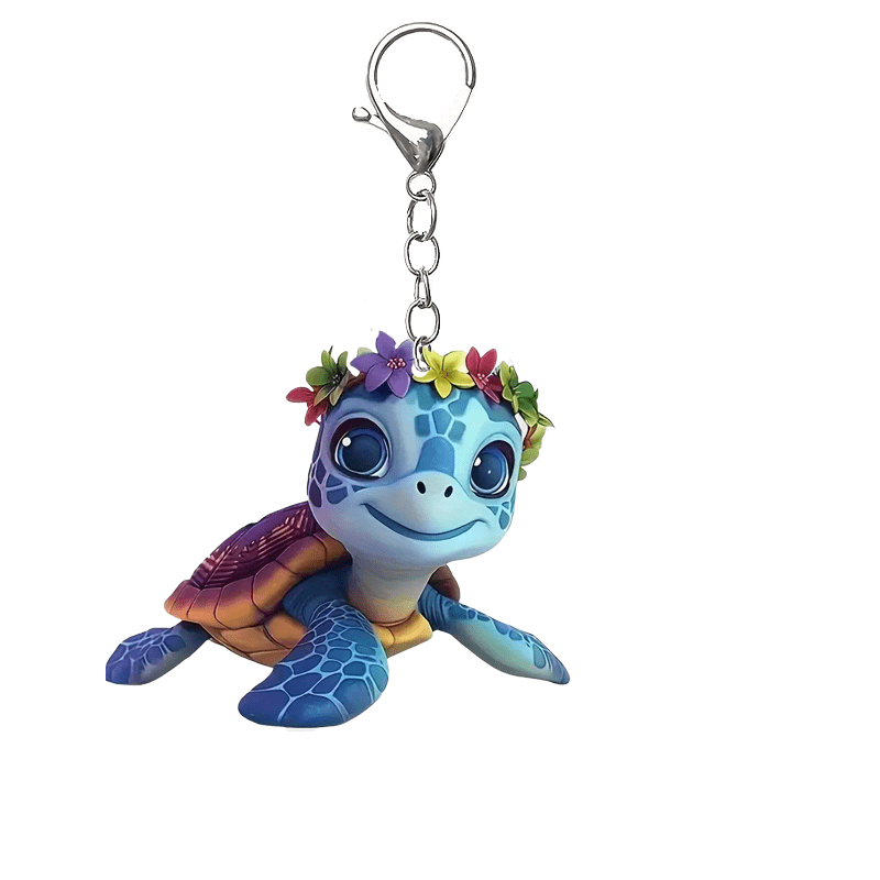 

1pc Acrylic 2d Christmas Turtle Keychain, Anime Style Flower Charm, Round Ring Clasp, Fashionable Accessory For Women, Perfect Gift And , Use