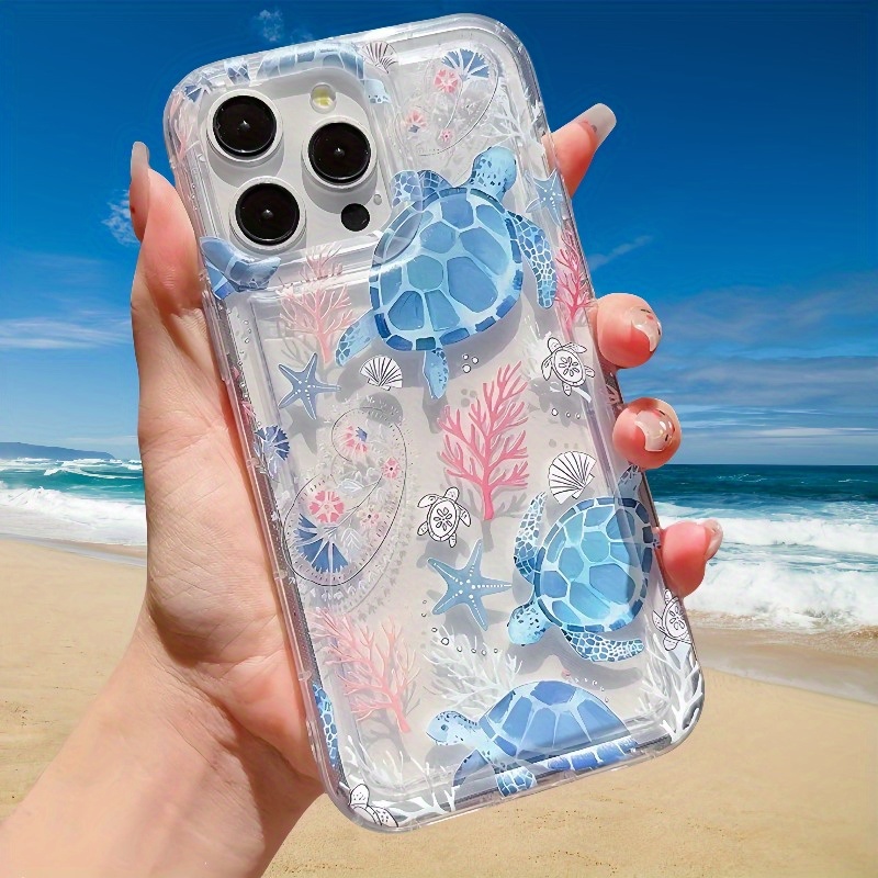 

1pc Ocean Turtle Pattern Phone Case For 15 11 14 Pro Xr Xs 7 8 14 15 Plus Transparent Protective Case