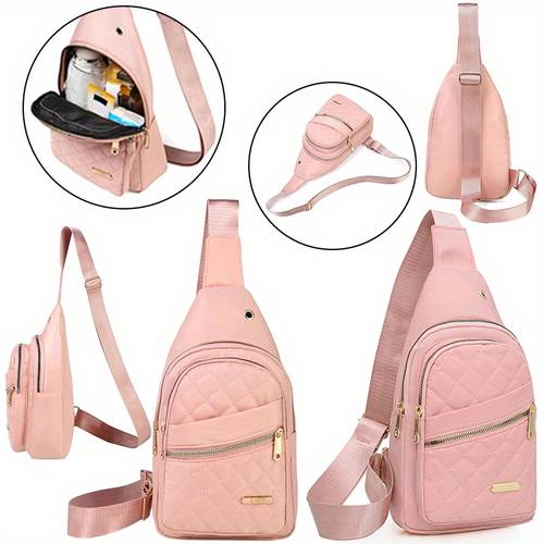 1pc chic quilted crossbody chest bag versatile solid for daily use casual travel lightweight comfortable womens sling shoulder purse