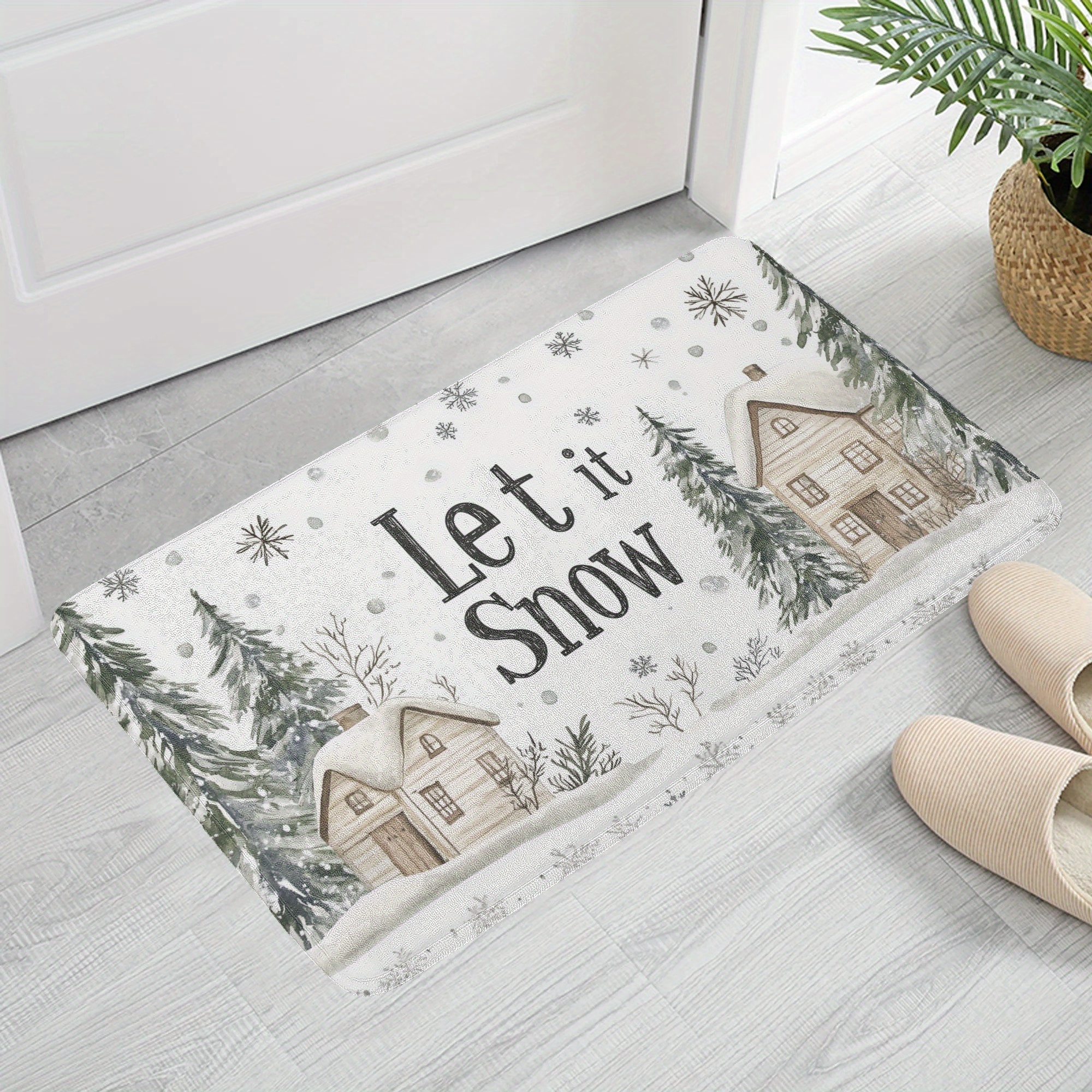 

Winter Doormat - Polyester With "" Motif, Non-slip Rectangle Entryway Rug For Indoor Outdoor Use, Hand Washable Front Door Mat For Christmas Decor