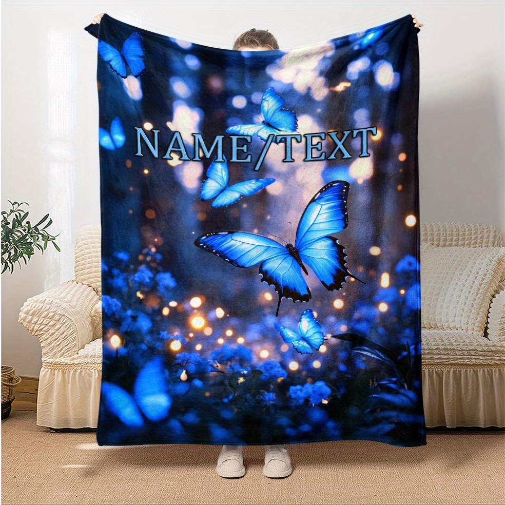 

Personalized Glowing Butterfly Flannel Throw Blanket - Soft, Lightweight & For Couch, Bed, - Custom Name Option - Perfect Gift For Family & Friends