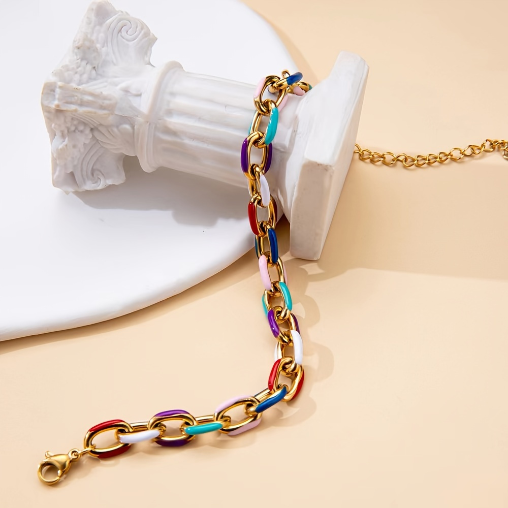 

1pc Stainless Steel Enamel Clips Chain Bracelet, Suitable For