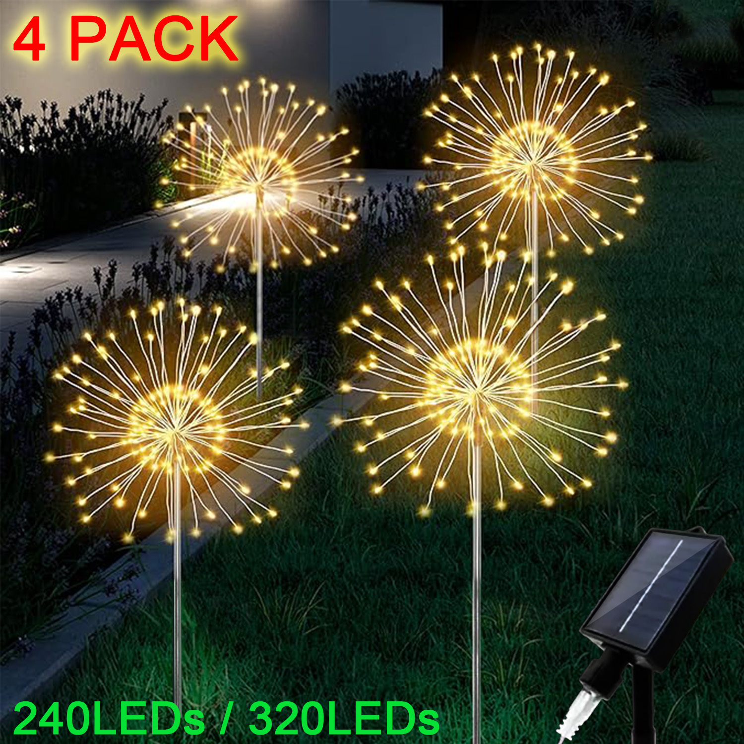 

4 Pack Solar Powered String Lights - Garden Decorations With 8 Lighting For Villa, Yard, Balcony, Pathway, Lawn, Holiday Party, Ramadan, Camping And Christmas Celebration (warm White/ Multi Colour)