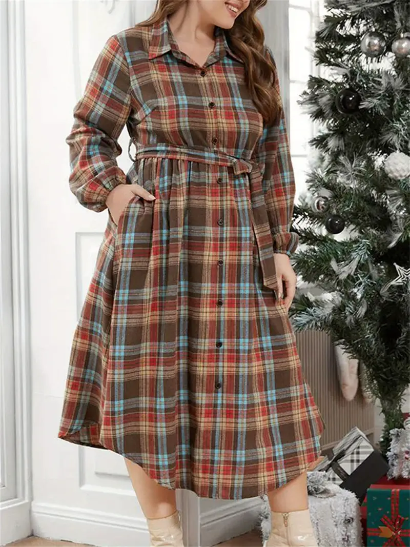 shirt dress christmas Plaid Dresses for Women Christmas Tartan Button Down Flannel Shirt Dress 3/4 Sleeve Ruffle Mini Dress at Amazon Women's Clothing store