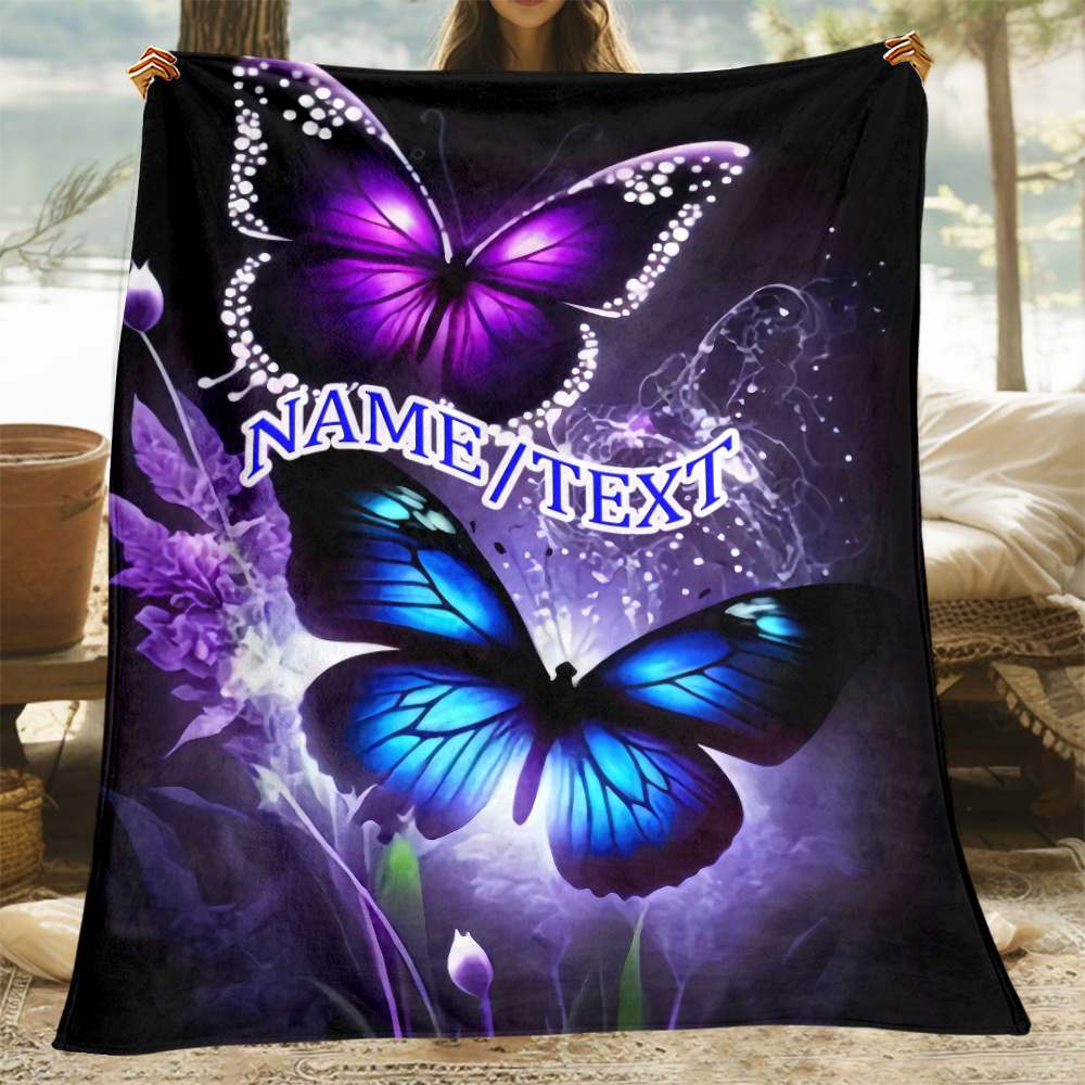 

1pc Personalized Butterfly Flannel Throw Blanket – Soft, Warm, Lightweight Custom Name Sofa Throw For Office, Camping, Travel – Polyester, No Feathers, Electricity-free Party Favor