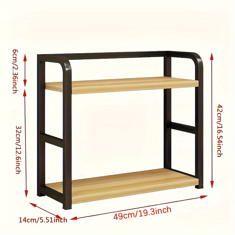 TEMU 2-tier Carbon Steelspice Rack, Large Capacity Kitchen Countertop Organizer, Home Storage Shelf For Kitchen Supplies, Food Contact, Black