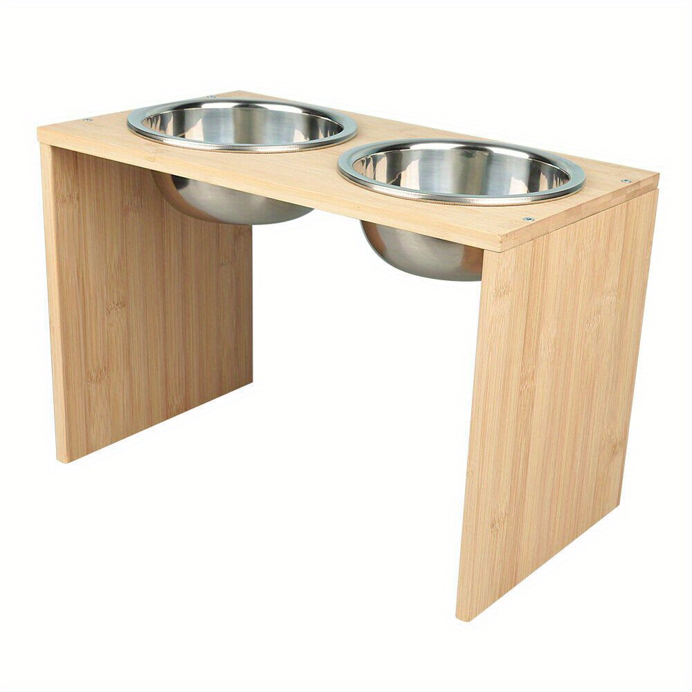Image of Dog Bowls For Large Dogs, 2 Stainless Steel Non-slip Dog Bowls, Vertical Dog Bowls, Increase Dog Bowl Height, Food Bowl Dog Stand, Stable, Non-slip, Wooden