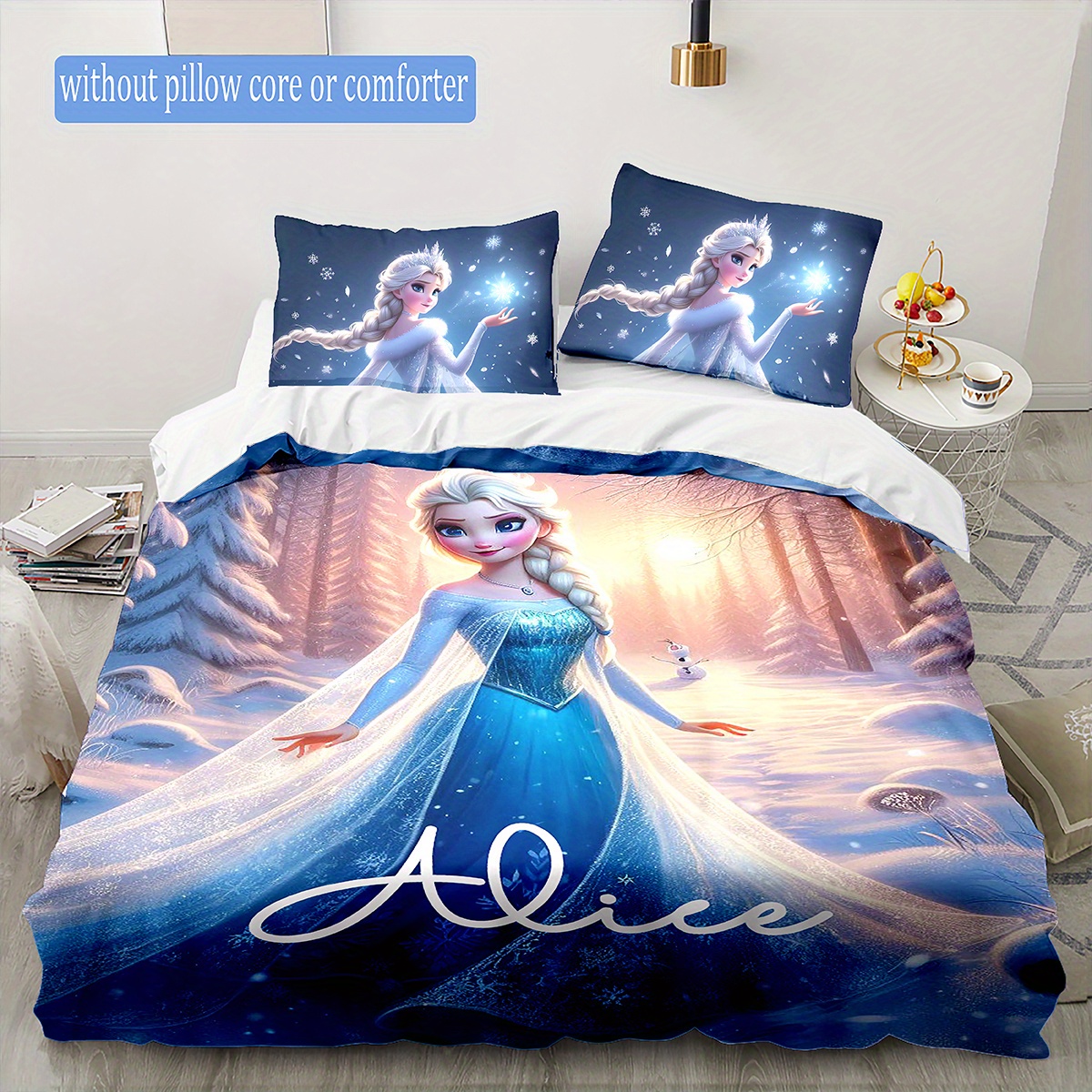 

Housse de Couette Personnalisée 3D avec Nom - Imprimé Cartoon Elsa & , Literie en Polyester pour Toutes - 1 Housse de Couette et 2 Taies d'Oreiller ( Insert) - pour la Décoration de Chambre et