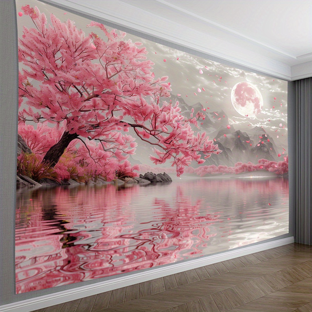 

Pink Cherry Blossom Tree Backdrop - Polyester, No Power Needed, Living Room, Bedroom, Office Decor & Parties