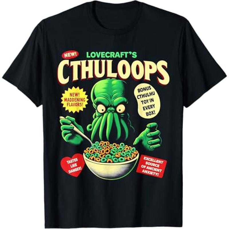 

Cthuloops Cereal T-shirt For Horror Fans - T-shirt, 100% Cotton, Thanksgiving Christmas Gift For Men Women Dad Mom Friends, S-xxxl, Black