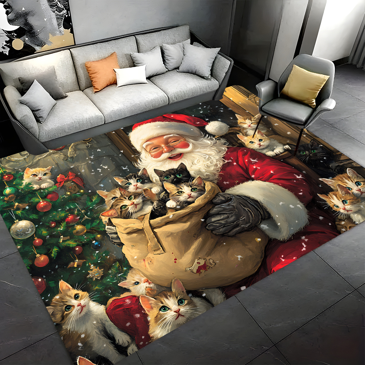 

Santa & Cat Christmas Bath Mat - Soft, , Non-slip Area Rug For Bathroom, Living Room, Bedroom, Laundry - Machine Washable Home Decor, Christmas Decor