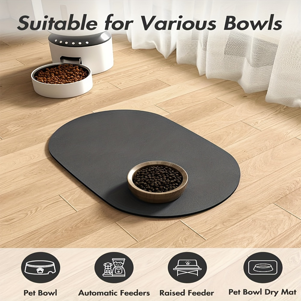 

1pc Dark Gray Oval Pet Feeding Mat For - Absorbent, Non-slip, Fast-drying Food & Water Mat, Ideal For All Bowl Types - Décor & Gift